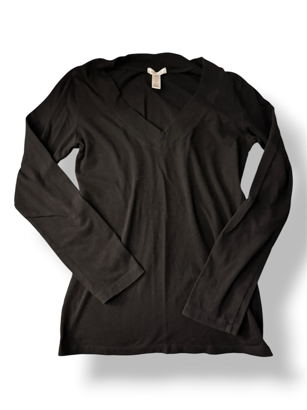 Ambiance Apparel Women's Large Black Deep V-Neck Long Sleeve Shirt Stretch